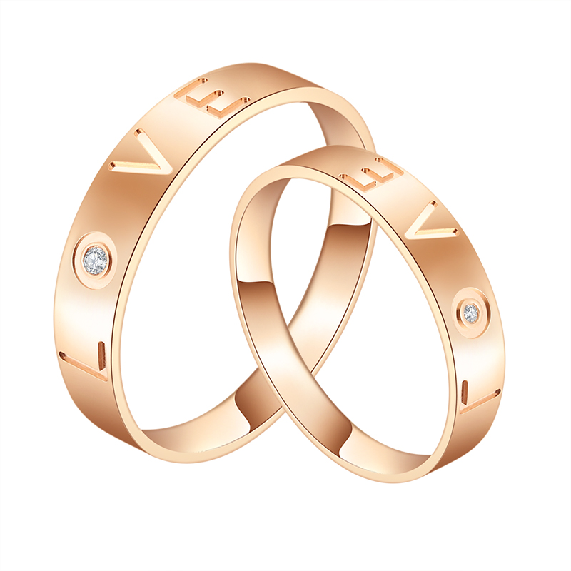 18k鑽石戒指對戒男(nán)女(nǚ)玫瑰金(jīn)結婚求婚情侶戒定制鉑金(jīn)PT950