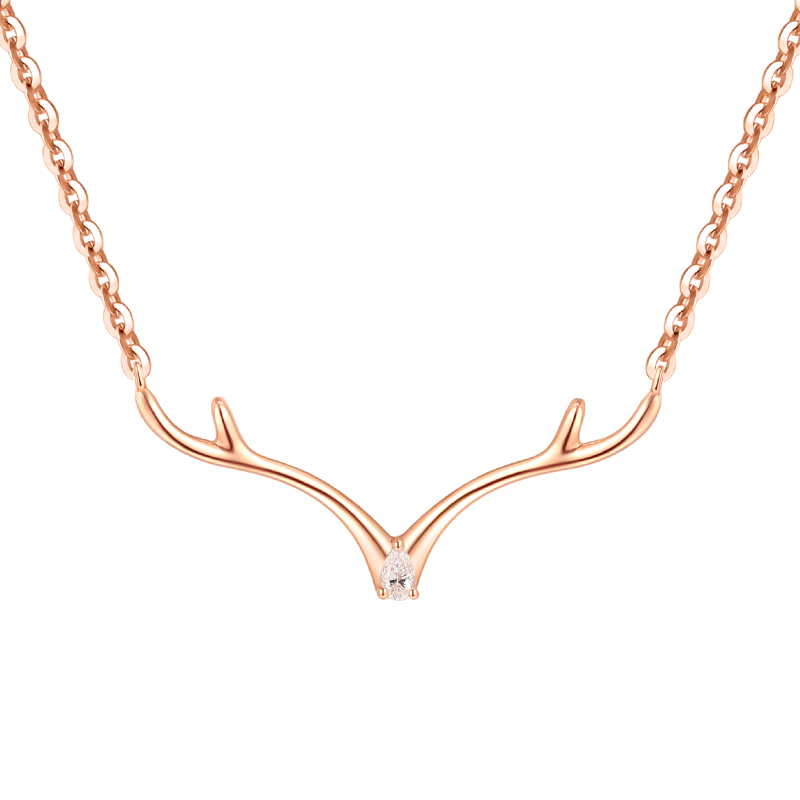 18k金(jīn)鑽石鹿角一(yī)路有你吊墜套鏈項鏈小清新女(nǚ)款專櫃正品