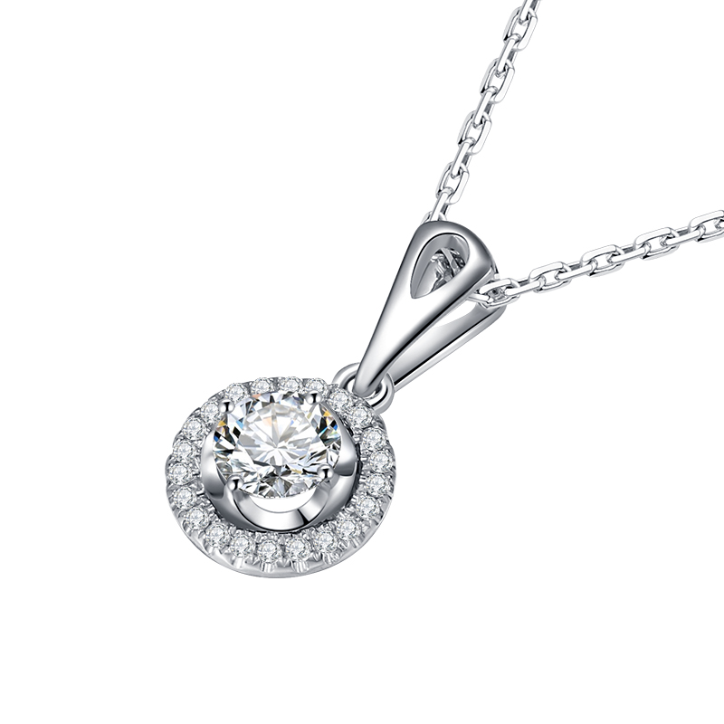 1克拉效果18k金(jīn)鑽石吊墜項鏈女(nǚ)顯大套鏈豪華群鑲專櫃正品