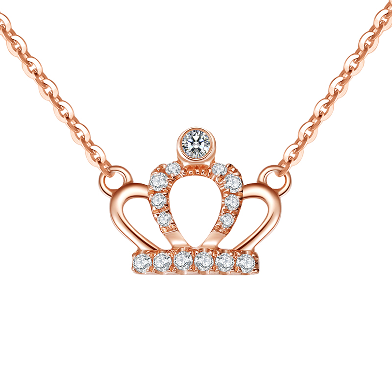 18k金(jīn)鑽石白金(jīn)玫瑰金(jīn)鑽石皇冠項鏈吊墜套鏈大氣專櫃正品