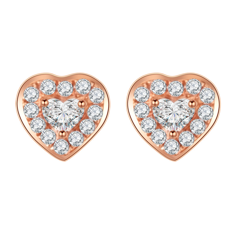 18k玫瑰金(jīn)鑽石耳釘耳環女(nǚ)真鑽正品AU750彩金(jīn)愛心形耳飾