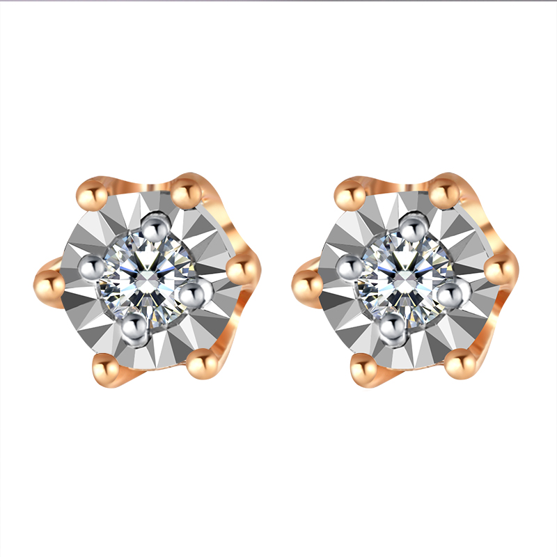 18k玫瑰金(jīn)經典六爪鑽石耳釘AU750百搭奢華氣質彩金(jīn)耳環