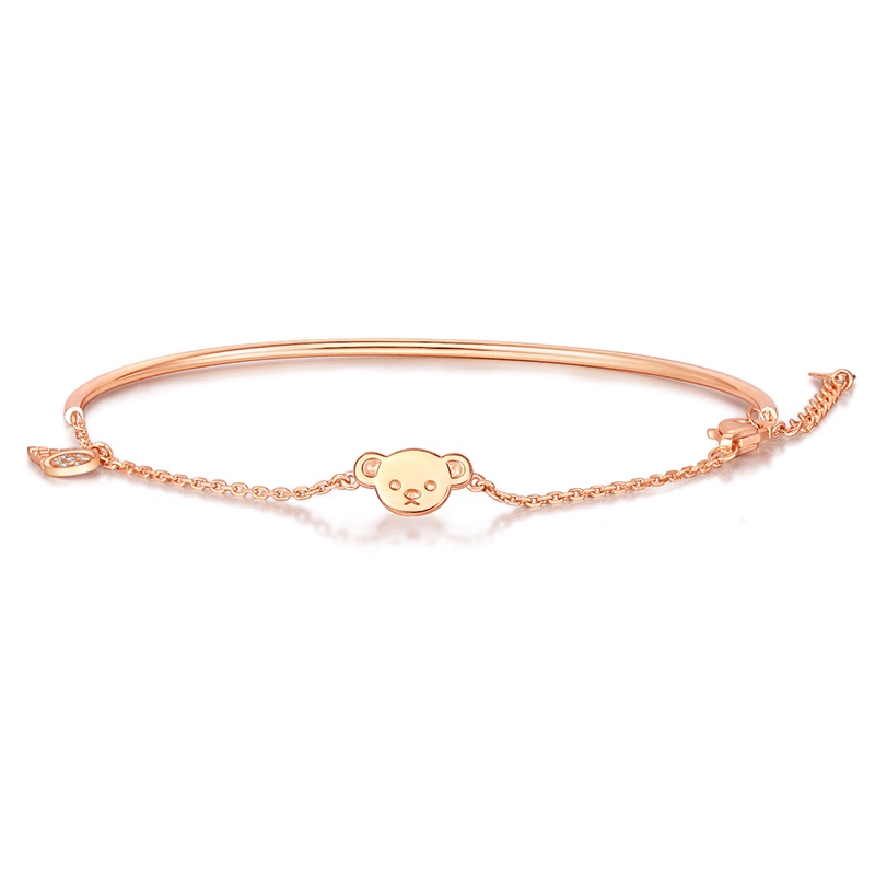 18k玫瑰金(jīn)泰迪熊鑽石手鏈石榴石可(kě)愛童趣小熊手镯送閨蜜送女(nǚ)友(yǒu)