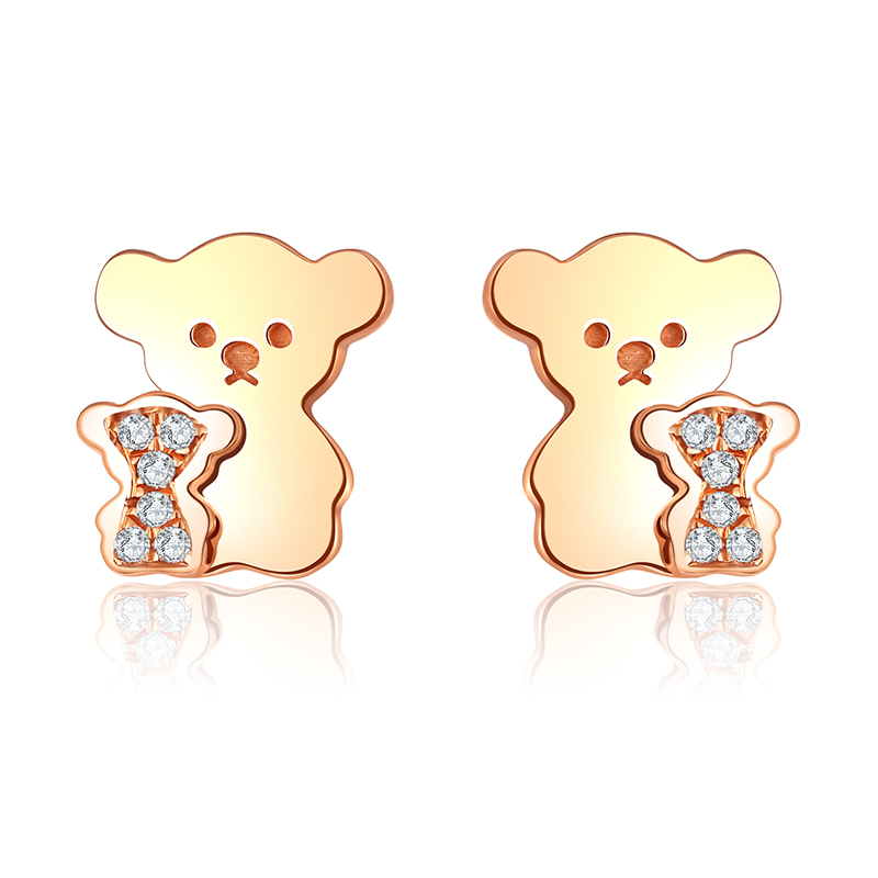 18k玫瑰金(jīn)泰迪熊鑽石耳釘孔雀石可(kě)愛童趣小熊耳釘送女(nǚ)友(yǒu)