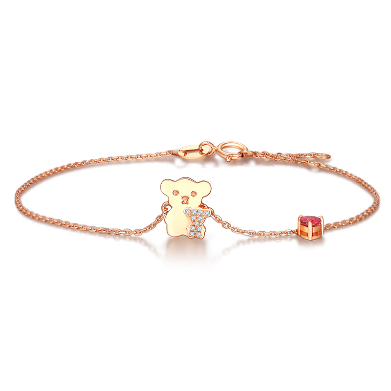 18k玫瑰金(jīn)泰迪熊鑽石手鏈石榴石可(kě)愛童趣小熊手镯送女(nǚ)友(yǒu)
