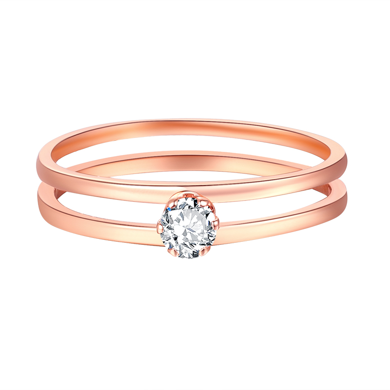 18k金(jīn)鑽石戒指AU750玫瑰金(jīn)雙層指環女(nǚ)款簡約時(shí)尚百搭鑽石戒指送禮